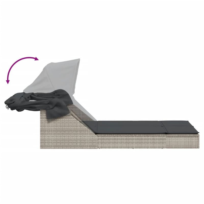 Casa si Gradina - Gradina si terasa - Mobilier exterior - Scaune si sezlonguri gradina - Sezlong dublu cu baldachin si perne, gri deschis, poliratan - Infinity.ro