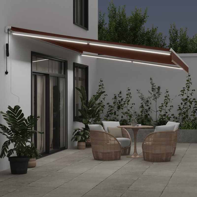 Casa si Gradina - Gradina si terasa - Umbrele si pavilioane - Umbrele - Copertina retractabila automat cu LED, maro, 600x300 cm - Infinity.ro