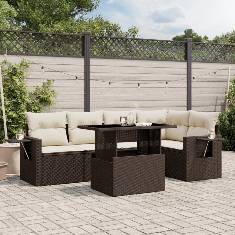 Casa si Gradina - Gradina si terasa - Mobilier exterior - Seturi mobila gradina - Set canapele de gradina cu perne, 6 piese, maro, poliratan - Infinity.ro