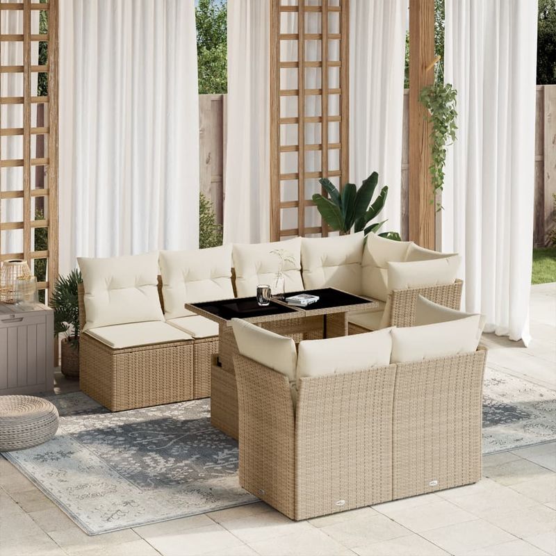 Casa si Gradina - Gradina si terasa - Mobilier exterior - Seturi mobila gradina - Set canapele de gradina, 8 piese, cu perne, bej, poliratan - Infinity.ro