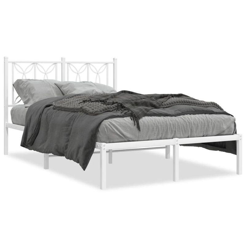 Casa si Gradina - Mobilier - Paturi si accesorii - Paturi - Cadru de pat metalic cu tablie, alb, 120x190 cm - Infinity.ro