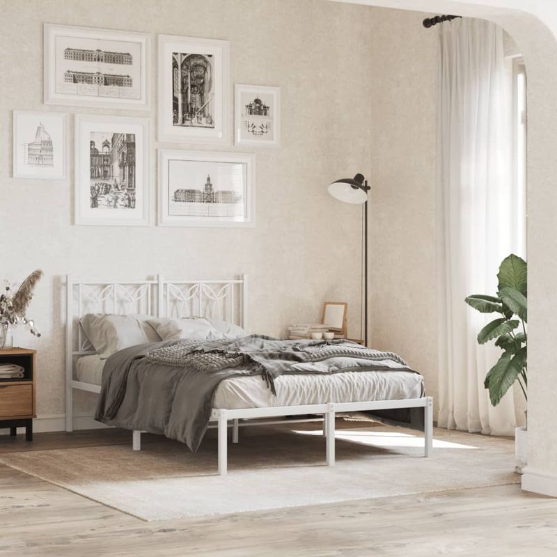 Casa si Gradina - Mobilier - Paturi si accesorii - Paturi - Cadru de pat metalic cu tablie, alb, 120x190 cm - Infinity.ro