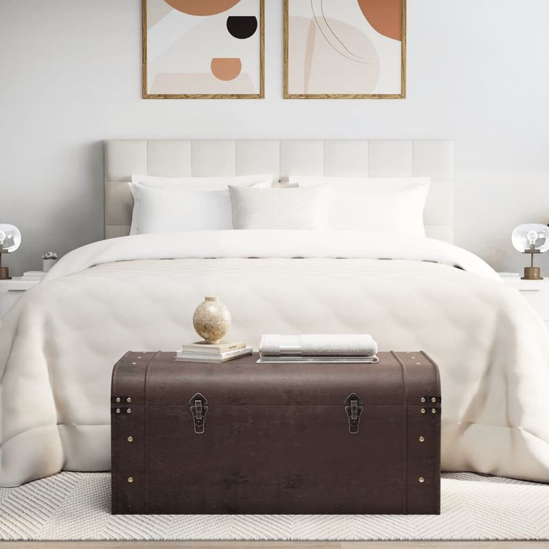 Casa si Gradina - Mobilier - Organizare si depozitare - Cufere si lazi - Cufar de comori cu zavoare maro inchis 90x50x39,5 cm placaj - Infinity.ro