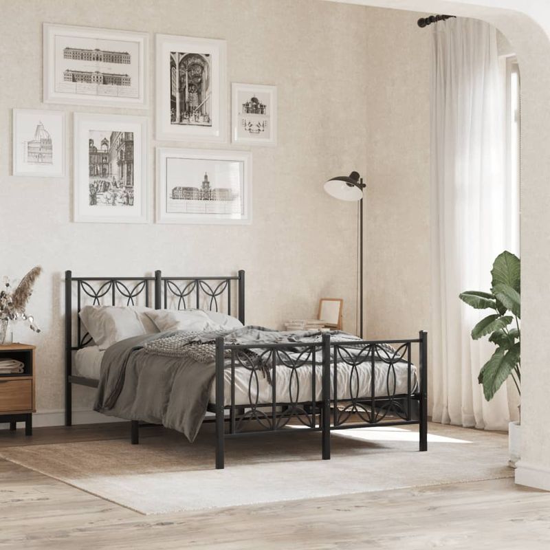 Casa si Gradina - Mobilier - Paturi si accesorii - Paturi - Cadru pat metalic cu tablie de cap/picioare, negru, 120x190 cm - Infinity.ro