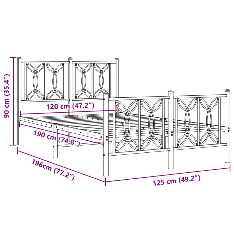 Casa si Gradina - Mobilier - Paturi si accesorii - Paturi - Cadru pat metalic cu tablie de cap/picioare, negru, 120x190 cm - Infinity.ro
