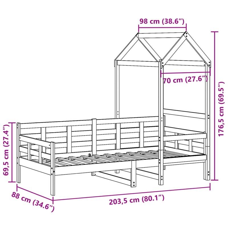 Casa si Gradina - Mobilier - Paturi si accesorii - Paturi - Pat de zi cu acoperis, alb, 80x200 cm, lemn masiv de pin - Infinity.ro