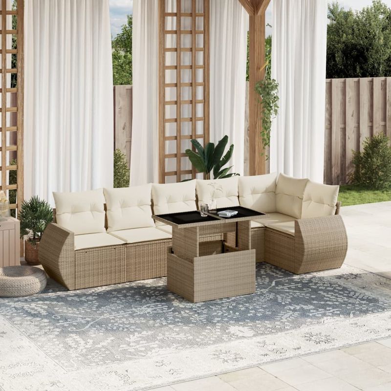 Casa si Gradina - Gradina si terasa - Mobilier exterior - Seturi mobila gradina - Set canapele de gradina, 7 piese, cu perne, bej, poliratan - Infinity.ro