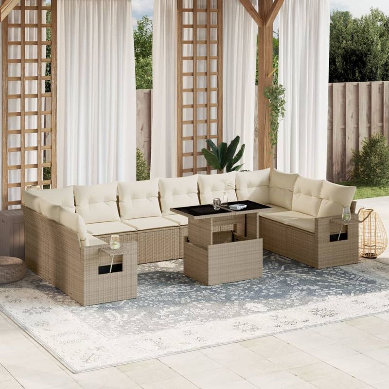Casa si Gradina - Gradina si terasa - Mobilier exterior - Seturi mobila gradina - Set canapele de gradina cu perne, 11 piese, bej, poliratan - Infinity.ro