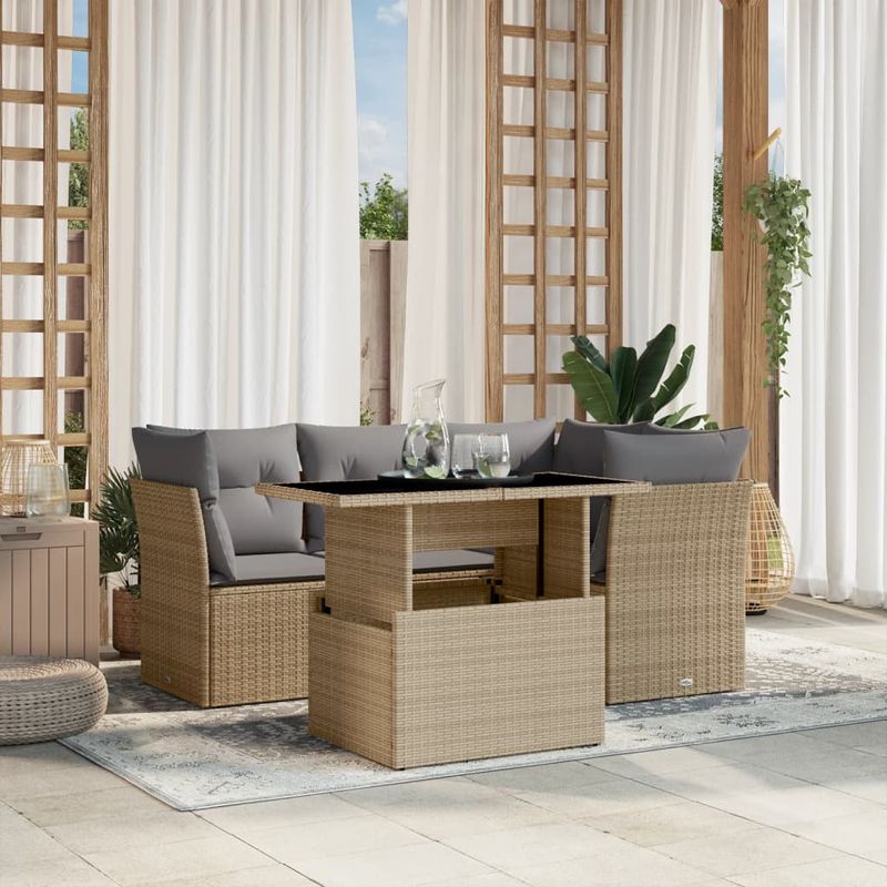 Casa si Gradina - Gradina si terasa - Mobilier exterior - Seturi mobila gradina - Set canapele de gradina cu perne, 5 piese, bej, poliratan - Infinity.ro