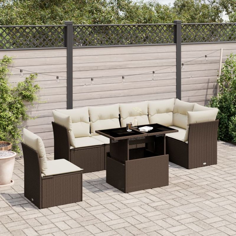 Casa si Gradina - Gradina si terasa - Mobilier exterior - Seturi mobila gradina - Set canapele de gradina cu perne, 7 piese, maro, poliratan - Infinity.ro