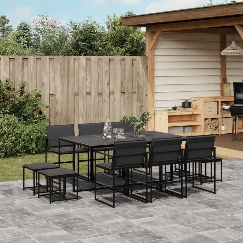 Casa si Gradina - Gradina si terasa - Mobilier exterior - Seturi mobila gradina - Set mobilier de gradina, 11 piese, cu perne, negru, textilena - Infinity.ro