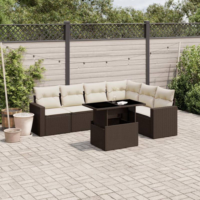 Casa si Gradina - Gradina si terasa - Mobilier exterior - Seturi mobila gradina - Set canapele de gradina cu perne, 7 piese, maro, poliratan - Infinity.ro