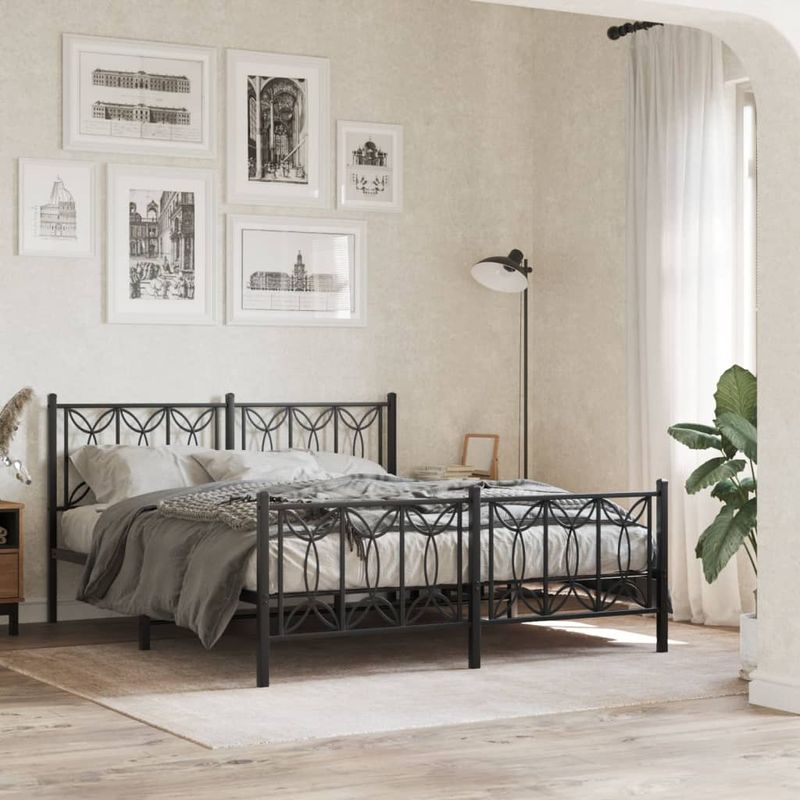 Casa si Gradina - Mobilier - Paturi si accesorii - Paturi - Cadru pat metalic cu tablie de cap/picioare, negru, 150x200 cm - Infinity.ro