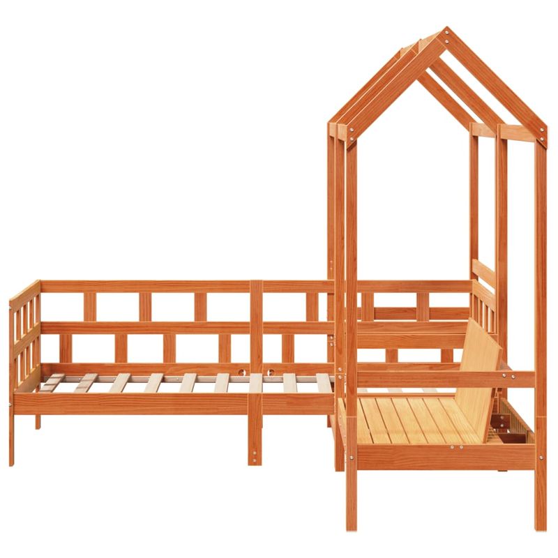 Casa si Gradina - Mobilier - Paturi si accesorii - Paturi - Set pat zi/banca acoperis maro ceruit 80x200cm lemn masiv pin - Infinity.ro