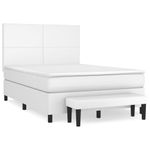 Casa si Gradina - Mobilier - Paturi si accesorii - Paturi - Pat box spring cu saltea, alb, 140x190 cm, piele ecologica - Infinity.ro