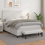Casa si Gradina - Mobilier - Paturi si accesorii - Paturi - Pat box spring cu saltea, alb, 140x190 cm, piele ecologica - Infinity.ro