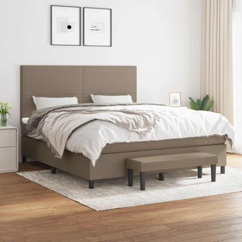 Casa si Gradina - Mobilier - Paturi si accesorii - Paturi - Pat continental cu saltea, gri taupe, 180x200 cm, textil - Infinity.ro