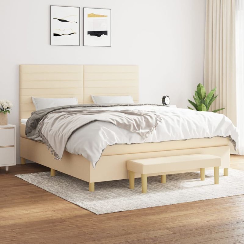 Casa si Gradina - Mobilier - Paturi si accesorii - Paturi - Pat box spring cu saltea, crem, 160x200 cm, material textil - Infinity.ro