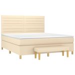 Casa si Gradina - Mobilier - Paturi si accesorii - Paturi - Pat box spring cu saltea, crem, 160x200 cm, material textil - Infinity.ro