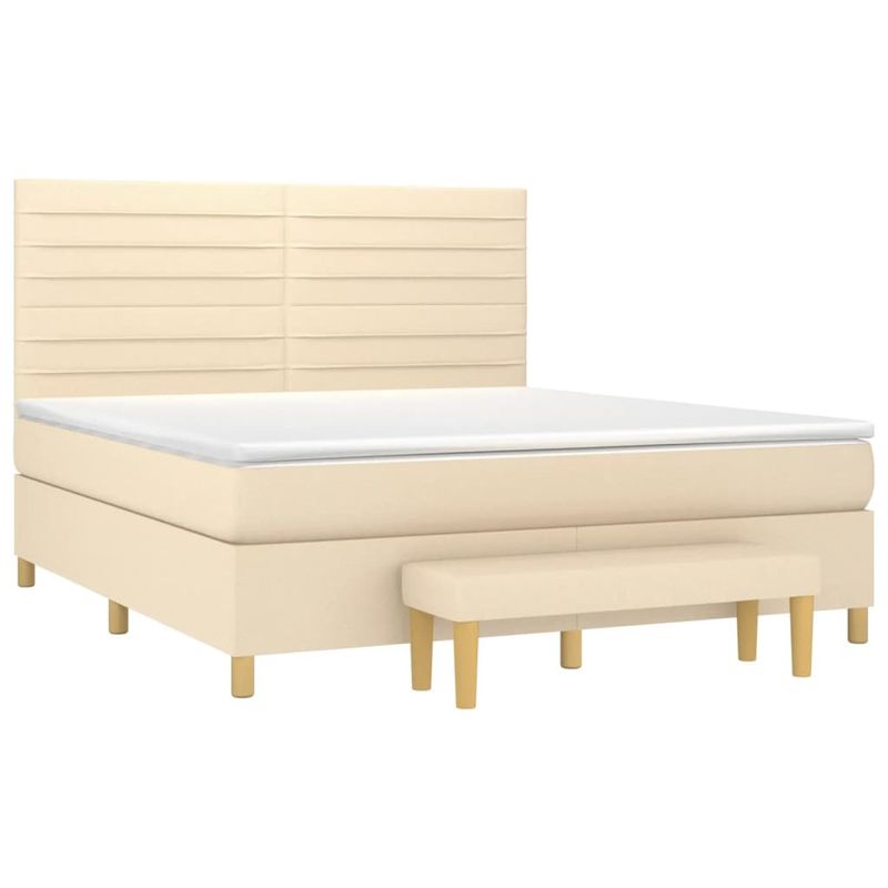 Casa si Gradina - Mobilier - Paturi si accesorii - Paturi - Pat box spring cu saltea, crem, 160x200 cm, material textil - Infinity.ro