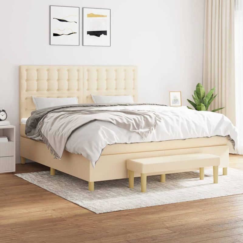 Casa si Gradina - Mobilier - Paturi si accesorii - Paturi - Pat continental cu saltea, crem, 180x200 cm, textil - Infinity.ro