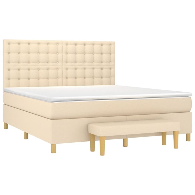 Casa si Gradina - Mobilier - Paturi si accesorii - Paturi - Pat continental cu saltea, crem, 180x200 cm, textil - Infinity.ro
