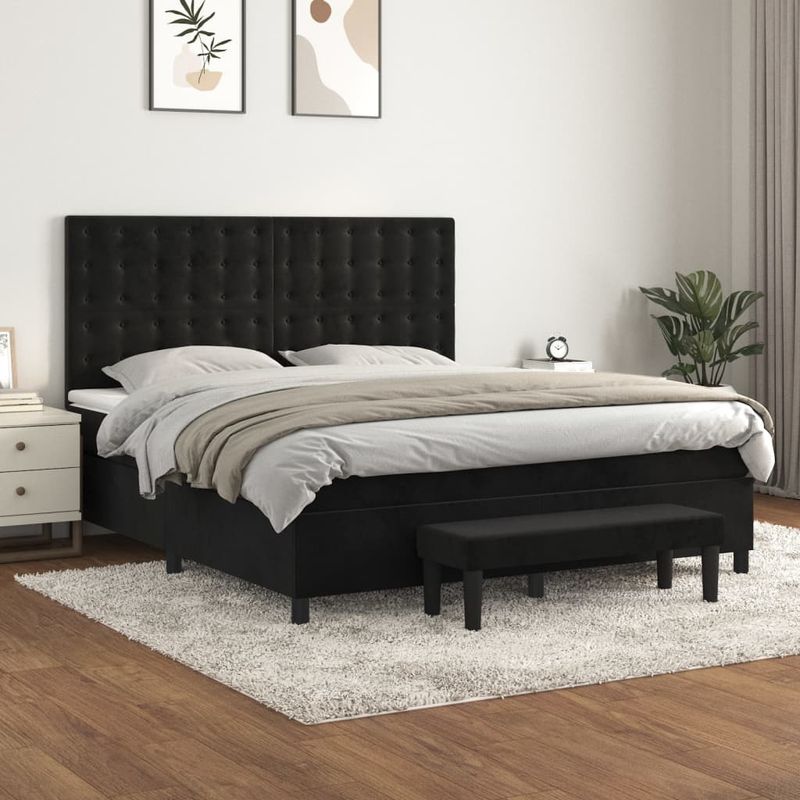 Casa si Gradina - Mobilier - Paturi si accesorii - Paturi - Pat box spring cu saltea, negru, 180x200 cm, catifea - Infinity.ro