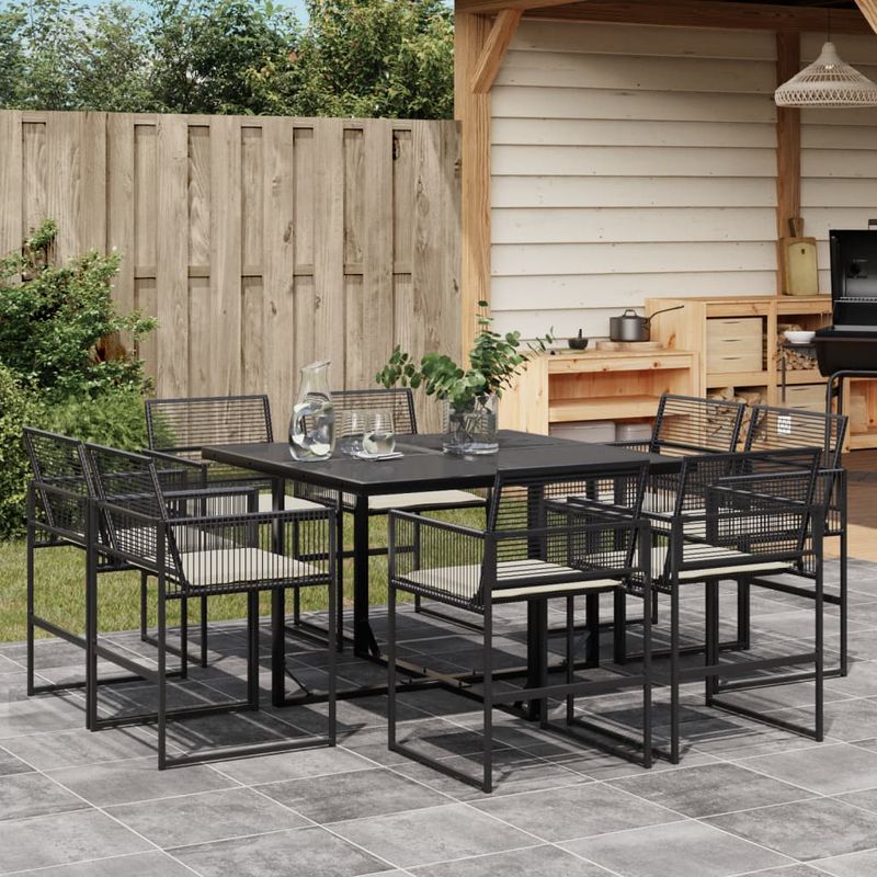 Casa si Gradina - Gradina si terasa - Mobilier exterior - Seturi mobila gradina - Set mobilier de gradina cu perne, 9 piese, negru, poliratan - Infinity.ro