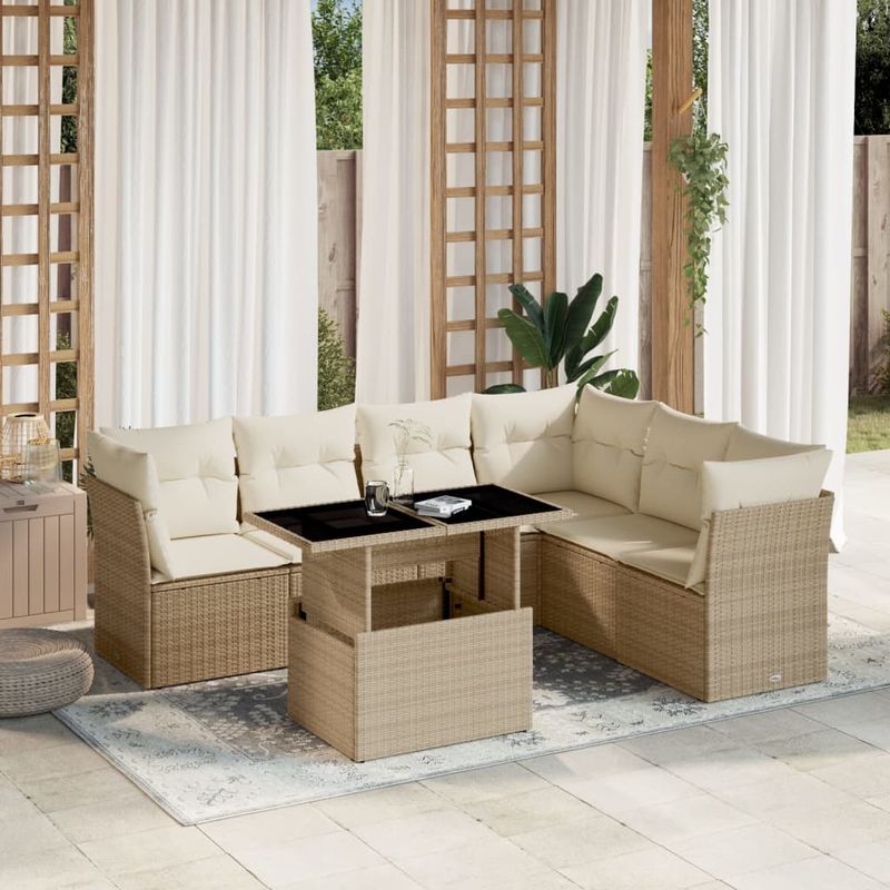 Casa si Gradina - Gradina si terasa - Mobilier exterior - Seturi mobila gradina - Set canapele de gradina, 7 piese, cu perne, bej, poliratan - Infinity.ro