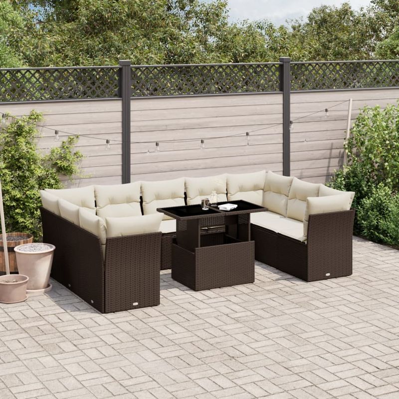 Casa si Gradina - Gradina si terasa - Mobilier exterior - Seturi mobila gradina - Set canapele de gradina cu perne, 10 piese, maro, poliratan - Infinity.ro