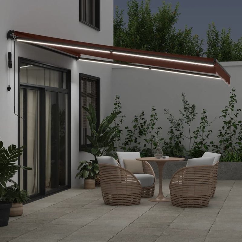 Casa si Gradina - Gradina si terasa - Umbrele si pavilioane - Umbrele - Copertina retractabila automat cu LED-uri, maro, 400x300 cm - Infinity.ro