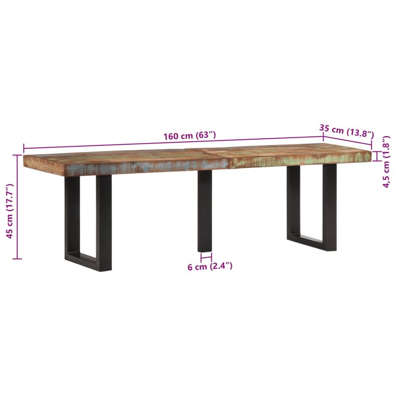 Casa si Gradina - Mobilier - Canapele si coltare - Banchete - Banca, 160 cm, lemn masiv reciclat si otel - Infinity.ro