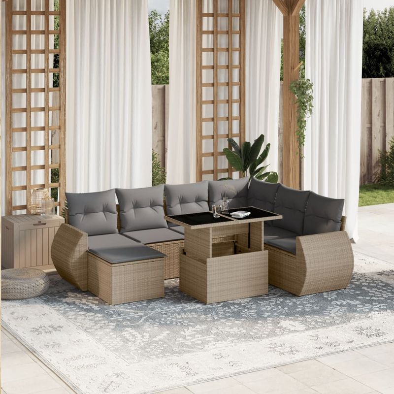 Casa si Gradina - Gradina si terasa - Mobilier exterior - Seturi mobila gradina - Set canapele de gradina, 8 piese, cu perne, bej, poliratan - Infinity.ro