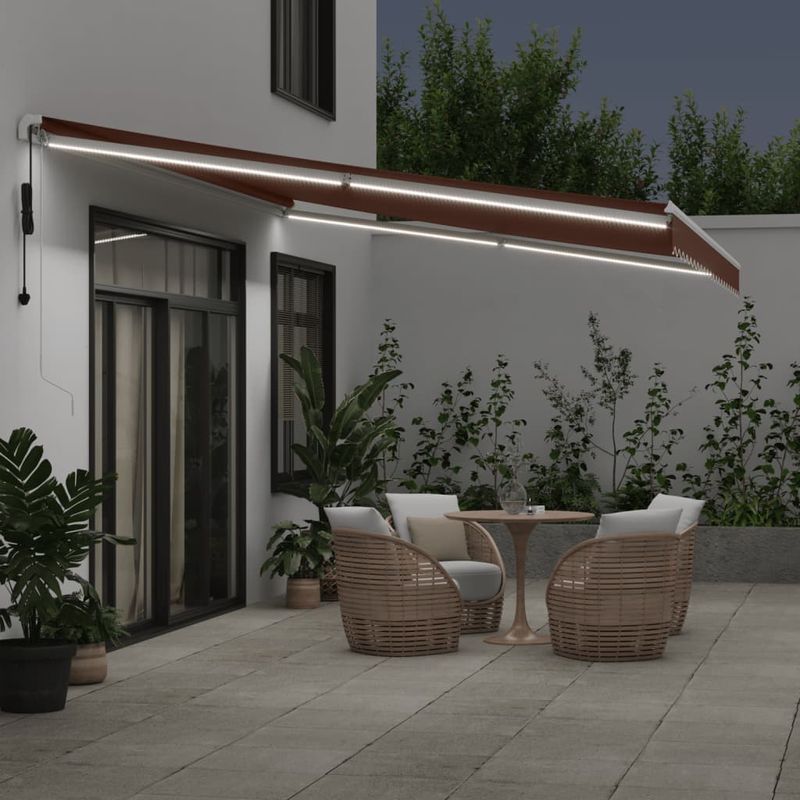 Casa si Gradina - Gradina si terasa - Umbrele si pavilioane - Umbrele - Copertina retractabila automat cu LED, maro, 500x350 cm - Infinity.ro