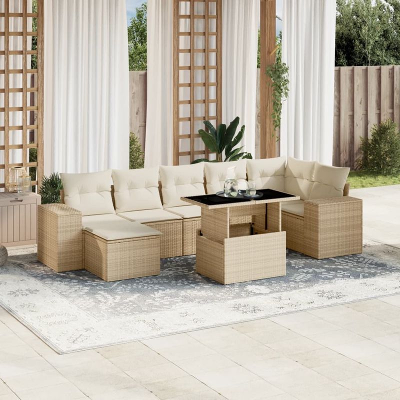 Casa si Gradina - Gradina si terasa - Mobilier exterior - Seturi mobila gradina - Set canapele de gradina, 8 piese, cu perne, bej, poliratan - Infinity.ro