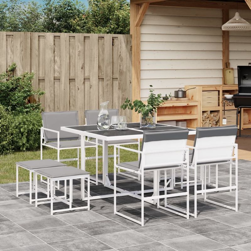 Casa si Gradina - Gradina si terasa - Mobilier exterior - Seturi mobila gradina - Set mobilier de gradina, 9 piese, cu perne, alb, textilena - Infinity.ro