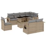 Casa si Gradina - Gradina si terasa - Mobilier exterior - Seturi mobila gradina - Set canapele de gradina, 9 piese, cu perne, bej, poliratan - Infinity.ro