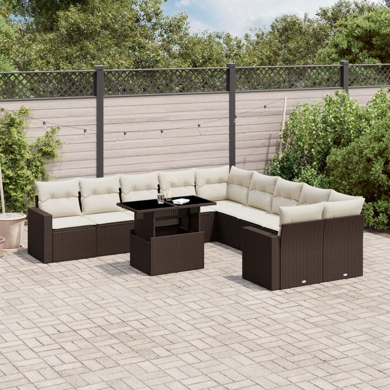 Casa si Gradina - Gradina si terasa - Mobilier exterior - Seturi mobila gradina - Set canapele de gradina cu perne, 11 piese, maro, poliratan - Infinity.ro