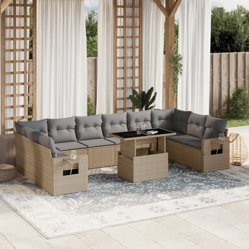 Casa si Gradina - Gradina si terasa - Mobilier exterior - Seturi mobila gradina - Set canapele de gradina cu perne, 11 piese, bej, poliratan - Infinity.ro