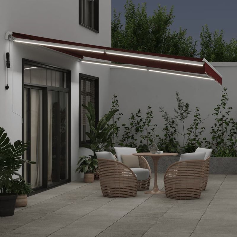 Casa si Gradina - Gradina si terasa - Umbrele si pavilioane - Umbrele - Copertina retractabila automat cu LED, visiniu, 450x350 cm - Infinity.ro