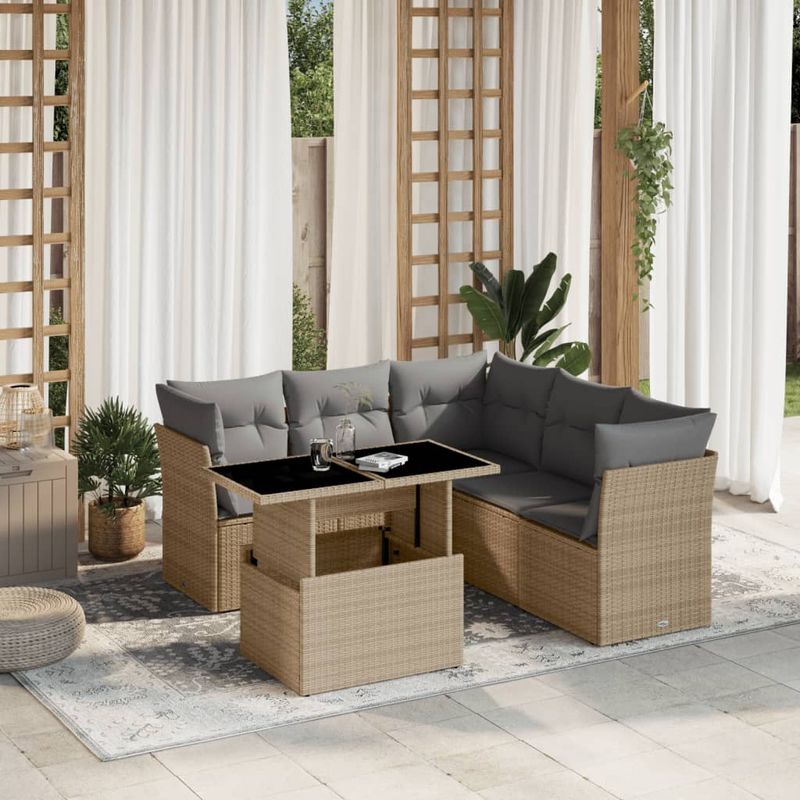 Casa si Gradina - Gradina si terasa - Mobilier exterior - Seturi mobila gradina - Set canapele de gradina cu perne, 6 piese, bej, poliratan - Infinity.ro