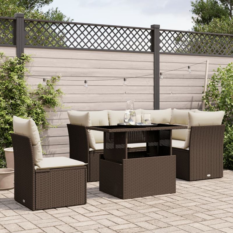 Casa si Gradina - Gradina si terasa - Mobilier exterior - Seturi mobila gradina - Set canapele de gradina cu perne, 6 piese, maro, poliratan - Infinity.ro
