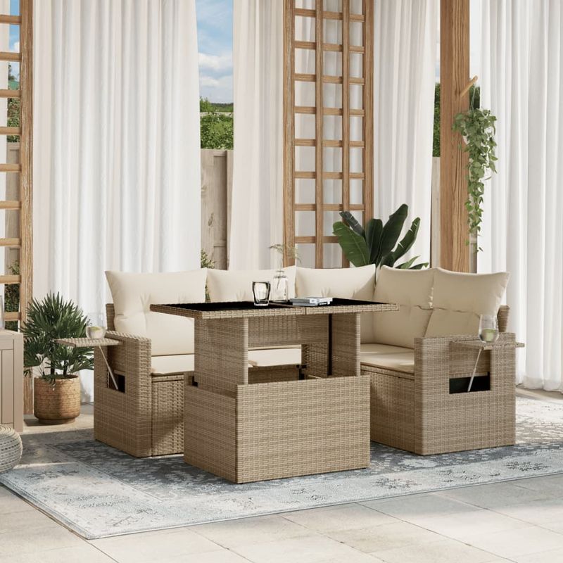Casa si Gradina - Gradina si terasa - Mobilier exterior - Seturi mobila gradina - Set canapele de gradina cu perne, 5 piese, bej, poliratan - Infinity.ro