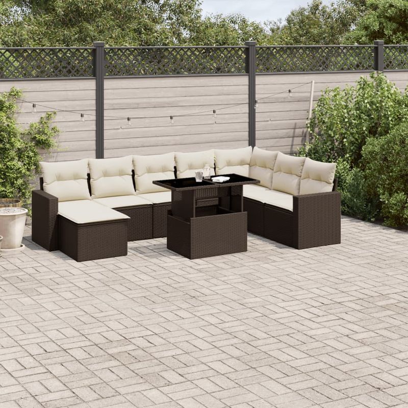 Casa si Gradina - Gradina si terasa - Mobilier exterior - Seturi mobila gradina - Set canapele de gradina cu perne, 9 piese, maro, poliratan - Infinity.ro