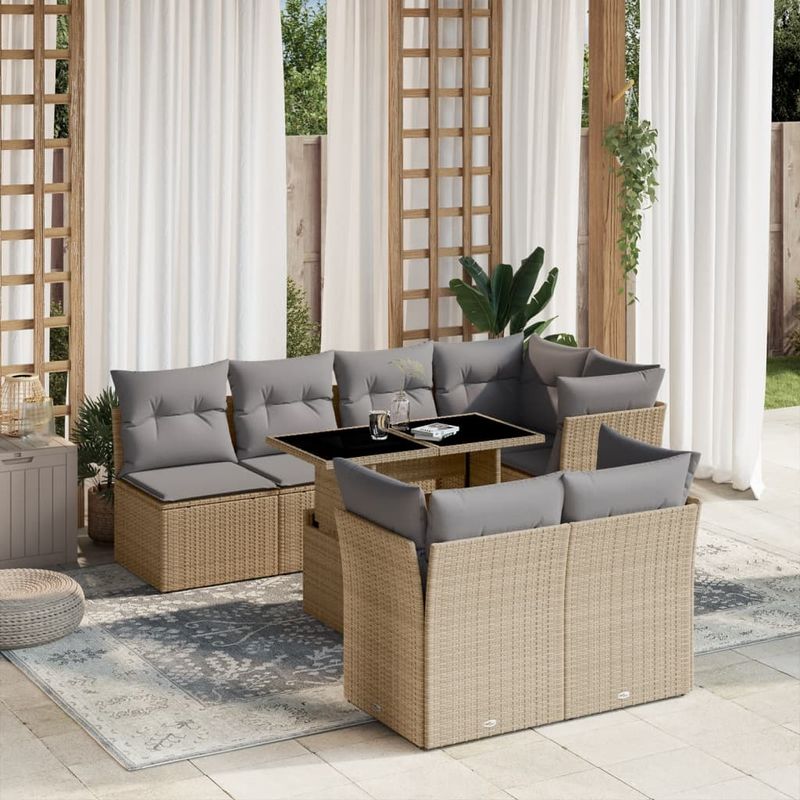 Casa si Gradina - Gradina si terasa - Mobilier exterior - Seturi mobila gradina - Set canapele de gradina, 8 piese, cu perne, bej, poliratan - Infinity.ro