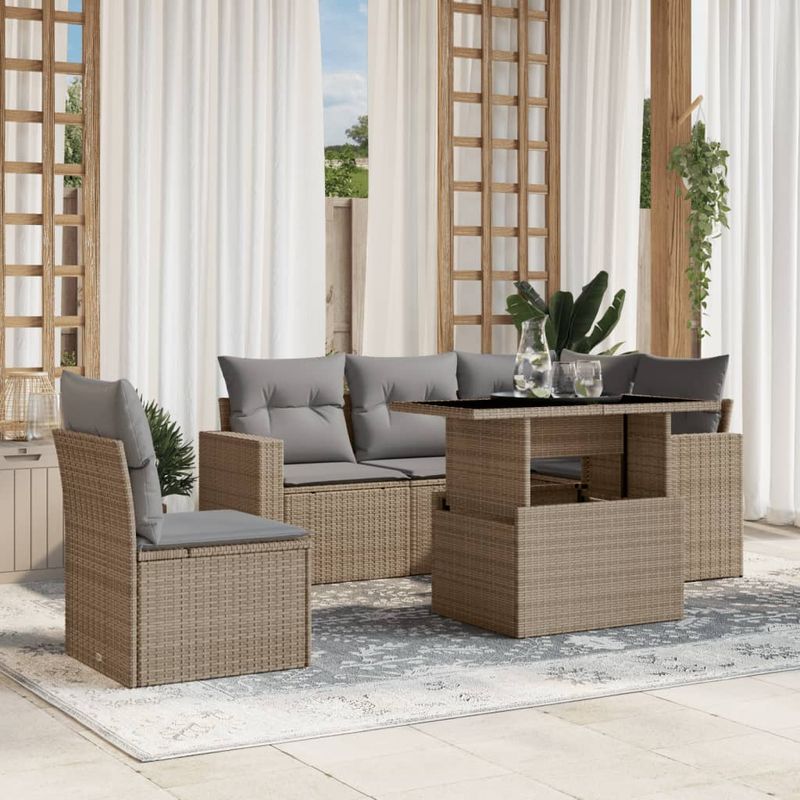Casa si Gradina - Gradina si terasa - Mobilier exterior - Seturi mobila gradina - Set canapele de gradina cu perne, 6 piese, bej, poliratan - Infinity.ro