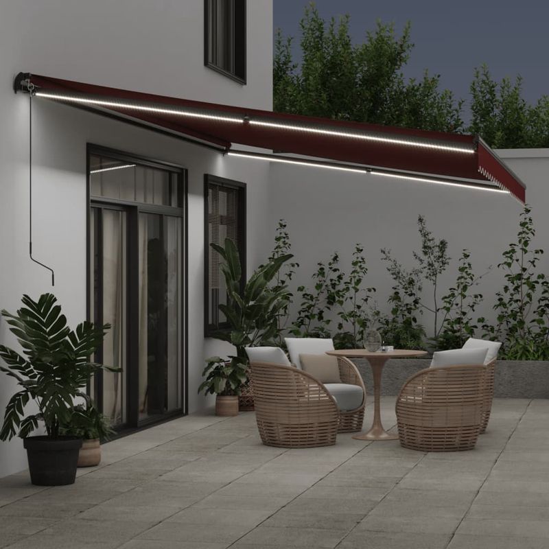 Casa si Gradina - Gradina si terasa - Umbrele si pavilioane - Umbrele - Copertina retractabila manual cu LED-uri, visiniu, 500x300 cm - Infinity.ro
