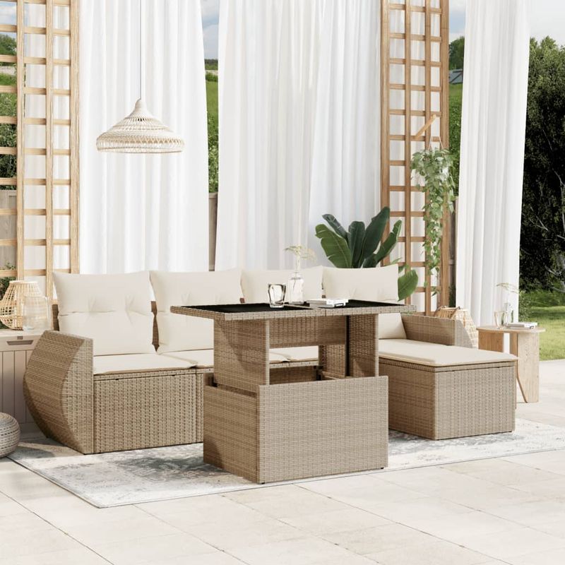 Casa si Gradina - Gradina si terasa - Mobilier exterior - Seturi mobila gradina - Set canapele de gradina cu perne, 6 piese, bej, poliratan - Infinity.ro