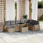 Casa si Gradina - Gradina si terasa - Mobilier exterior - Seturi mobila gradina - Set canapele de gradina, 9 piese, cu perne, bej, poliratan - Infinity.ro