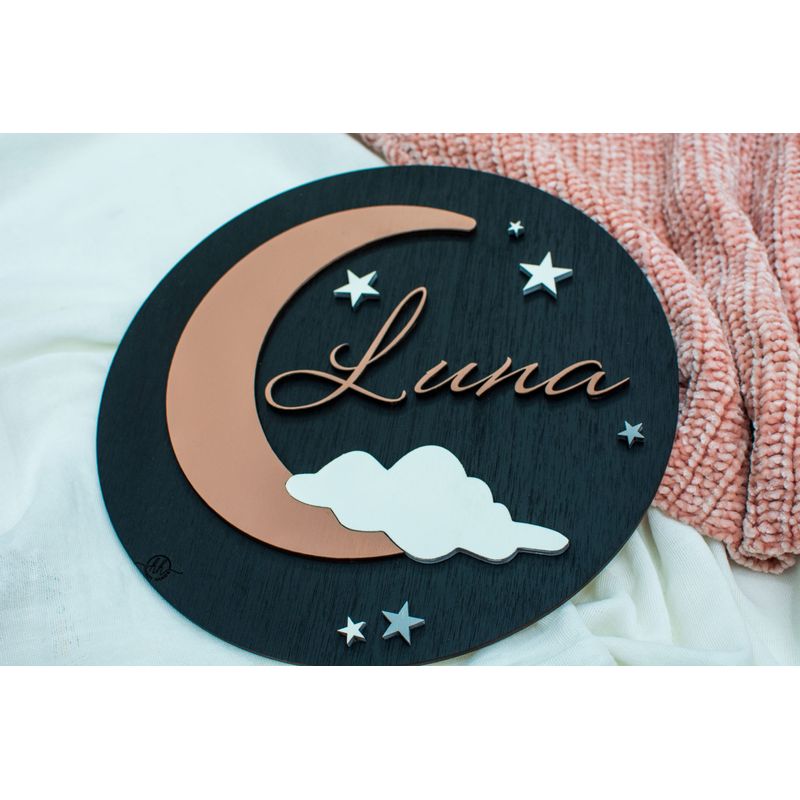 Casa si Gradina - Decoratiuni - Obiecte decorative - Decoratiuni camera copilului - Decor Personalizabil, HandyHands, cu Nume din lemn Luna 36 cm - Infinity.ro